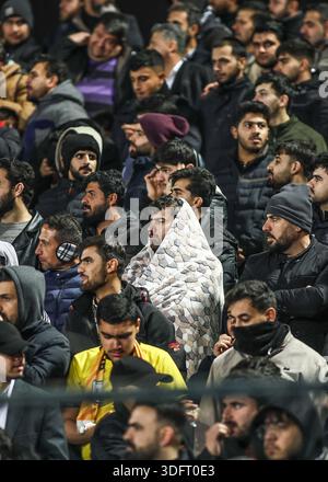 Erbil, Iraq. 13th Jan, 2026. Erbil SC supporters celebrate during the ...