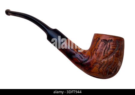 Old rustic tobacco pipe with intricate carvings on a transparent background Stock Photo