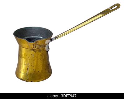 Brass cezve or ibrik for brewing traditional turkish coffee, on a transparent background Stock Photo