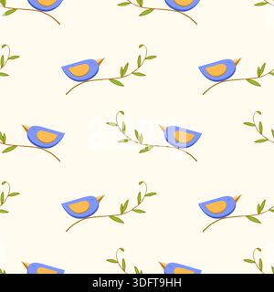 Spring mood. Birds singing on branch, birds sitting on branch against light background. Vector illustration Stock Vector
