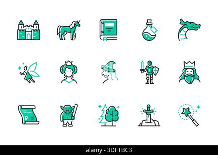 Fantasy - set of line design style icons Stock Vector