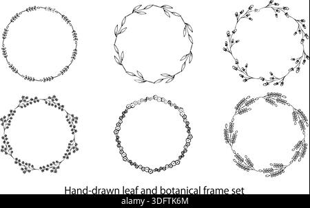 A set of hand-drawn leaf and botanical frames with a natural, elegant touch, ideal for decorative layouts and design accents. Stock Vector