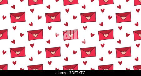 Cute romantic seamless pattern with love letters. White background with envelopes and hearts. Valentines Day and wedding print for textiles, packaging Stock Vector