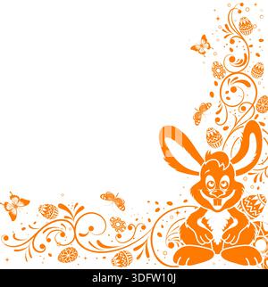 Easter Frame with ornament eggs, rabbit, and floral pattern, vector illustration Stock Vector