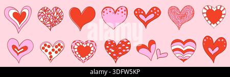 Cute doodle red and pink vector hearts for Valentine's Day designs, greeting cards and backgrounds Stock Vector