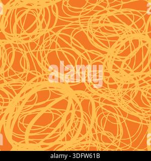 Abstract yellow and orange chaotic pasta vector seamless pattern, Curvy spaghetti ramen Italian or Chinese food design Stock Vector