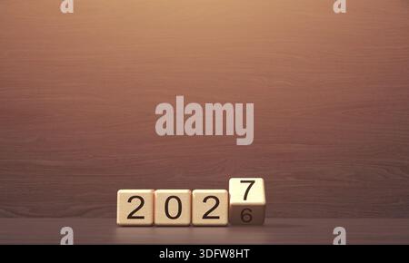 2027 2026 cube block wooden number new year calendar business time goal strategy planning 2026 2027 time happy new year countdown progress idea event Stock Photo