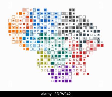 Lithuania, shape of the country built of colored cells. Digital style map of Lithuania on a white background. Large size square blocks. Stock Vector