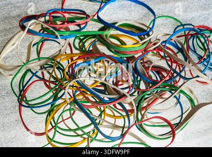 Colorful Still Life of Rubber Bands, USA Stock Photo