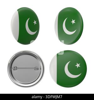 Pakistan Flag Button Badges Crescent and Star Symbols on Green and White Stock Photo
