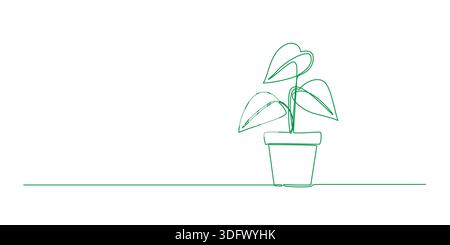 One Continuous Line Drawing of Potted Plant Minimal Botanical Line Art Stock Vector