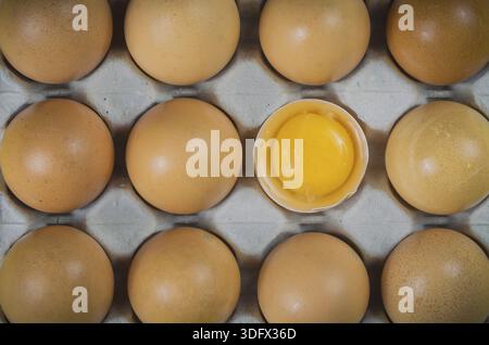 Beautiful fresh brown chicken eggs, closet in egg box Stock Photo