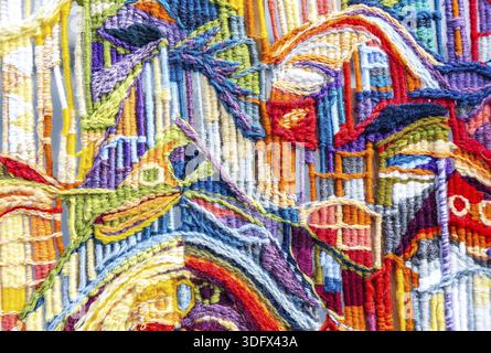 Woolen multicolored threads texture as background close up Stock Photo