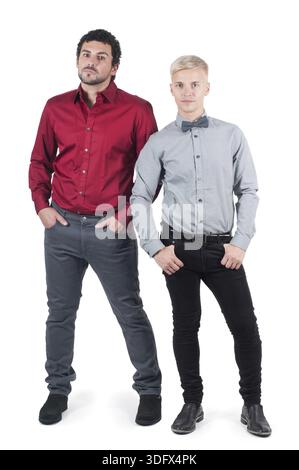 Two young men in shirts isolated on white Stock Photo