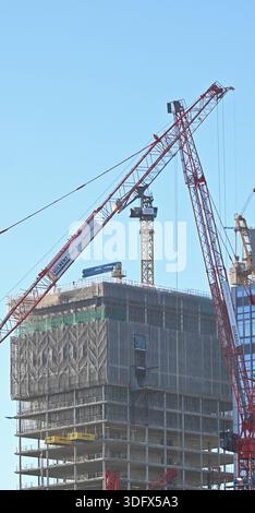 SYMBOL - 12 December 2025, Berlin: At Alexanderplatz, several construction cranes stand around the shell of a high-rise building. Photo: Elisa Schu/ Stock Photo