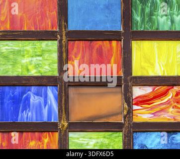 Wooden frame with different bright colorful patterns for background Stock Photo