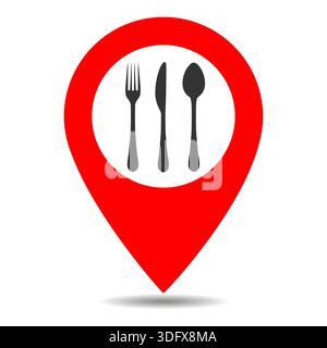 Illustration of diner or restaurant pointer icon with shadow on white background Stock Vector