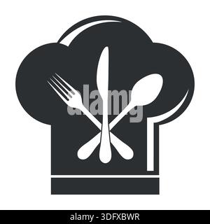 Cooking logo illustration. Chefs hat and cutlery on a white background. Stock Vector