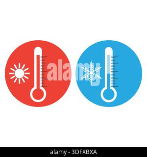 Blue and red flat thermometer indicators for temperature measurement Stock Vector