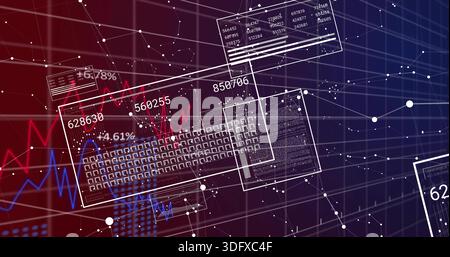 Displaying central clear keyboard panel floating in 3D analytics dashboard with numeric readouts Stock Photo