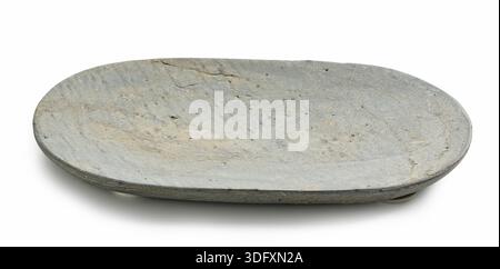 new empty natural stone try isolated on white background Stock Photo
