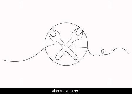 Wrench and screwdriver continuous single line art Stock Vector