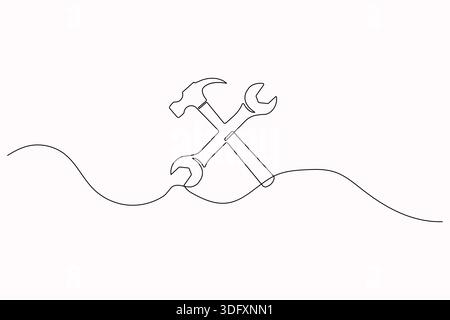Wrench and screwdriver continuous single line art Stock Vector