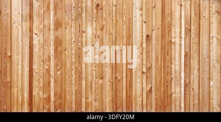 Wooden wall made of naturally brown, grained, vertical boards Stock Photo