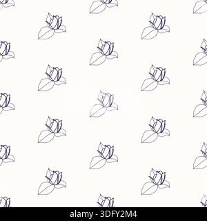 Seamless line art pattern with rosebuds on light background Stock Vector