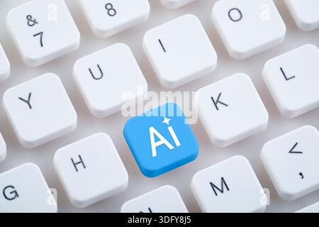 Computer keyboard with Artificial Intelligence button. Stock Photo