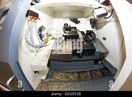Metalworking machine - interior view with wide angle lens Stock Photo