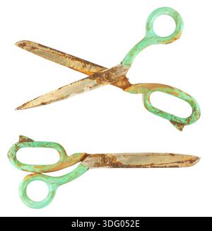 Old rusty tailor scissors open and closed isolated on white background Stock Photo