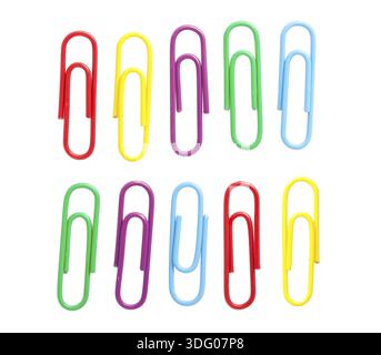 Multicolored paperclips isolated on white background Stock Photo