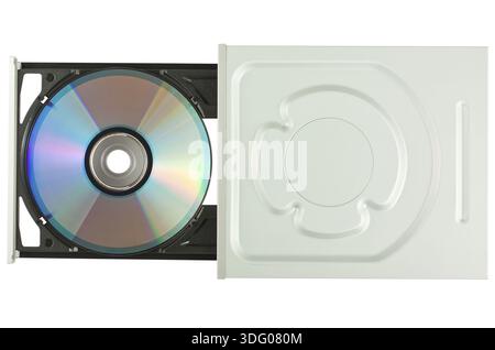 DVD drive with disk, top view, isolated on white background Stock Photo