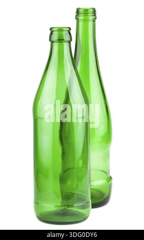 Pair of empty green bottles isolated on a white background Stock Photo