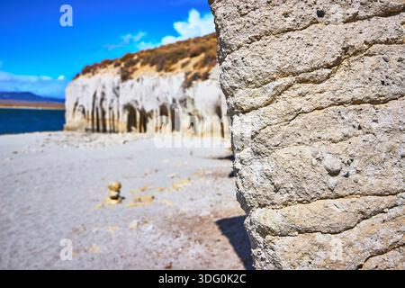 Crowley Lake Stone Columns Volcanic Rock Texture and Cairn Eastern Sierra Stock Photo