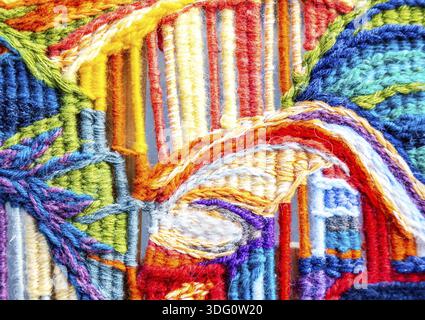 Woolen multicolored threads texture as background close up Stock Photo