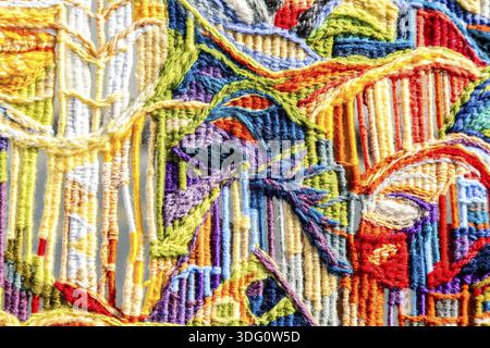 Woolen multicolored threads texture as background close up Stock Photo