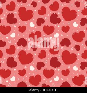 Hearts pattern red and pink. Cute vector seamless background. Illustrated heart shapes symbol of love and Valentines Day February 14 celebration. Roma Stock Vector