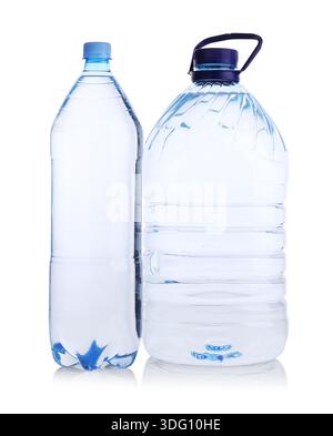 Water bottles of different sizes isolated on white Stock Photo