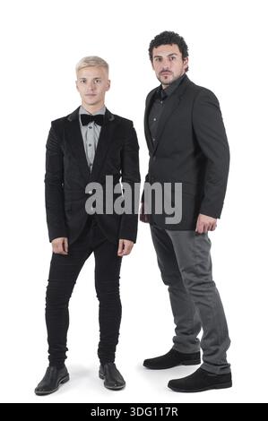 Two young men in jackets isolated on white Stock Photo