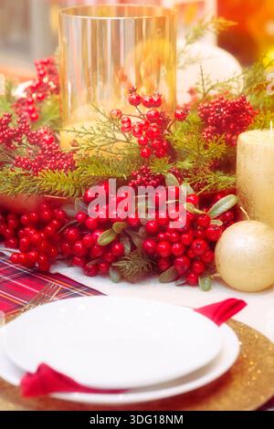 Christmas Table Setting at Home Stock Photo