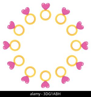 Round frame with a heart-shaped ring. Isolated white background. Flat-style vector illustration. Stock Vector