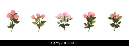 A bouquet of light pink roses. A set of bouquets for your design. Vector illustration on a white background. Stock Vector