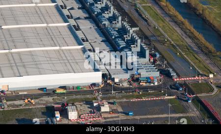 Aerial Drone View of Data Center Construction in Eemshaven, Netherlands Stock Photo