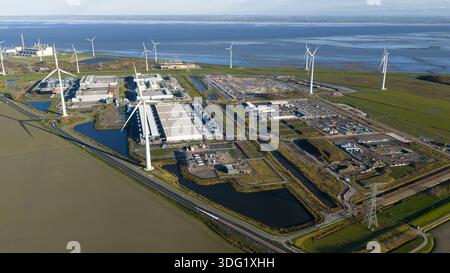 Aerial Drone View of Data Center Construction in Eemshaven, Netherlands Stock Photo