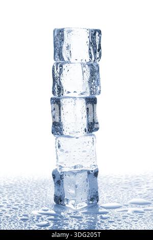 Stack of five ice cubes isolated on white background Stock Photo