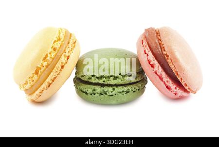 Three french macaroons isolated on white background Stock Photo