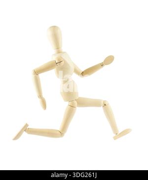 Wooden mannequin running isolated on white background Stock Photo