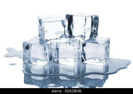 Five ice cubes with reflection isolated on white background Stock Photo